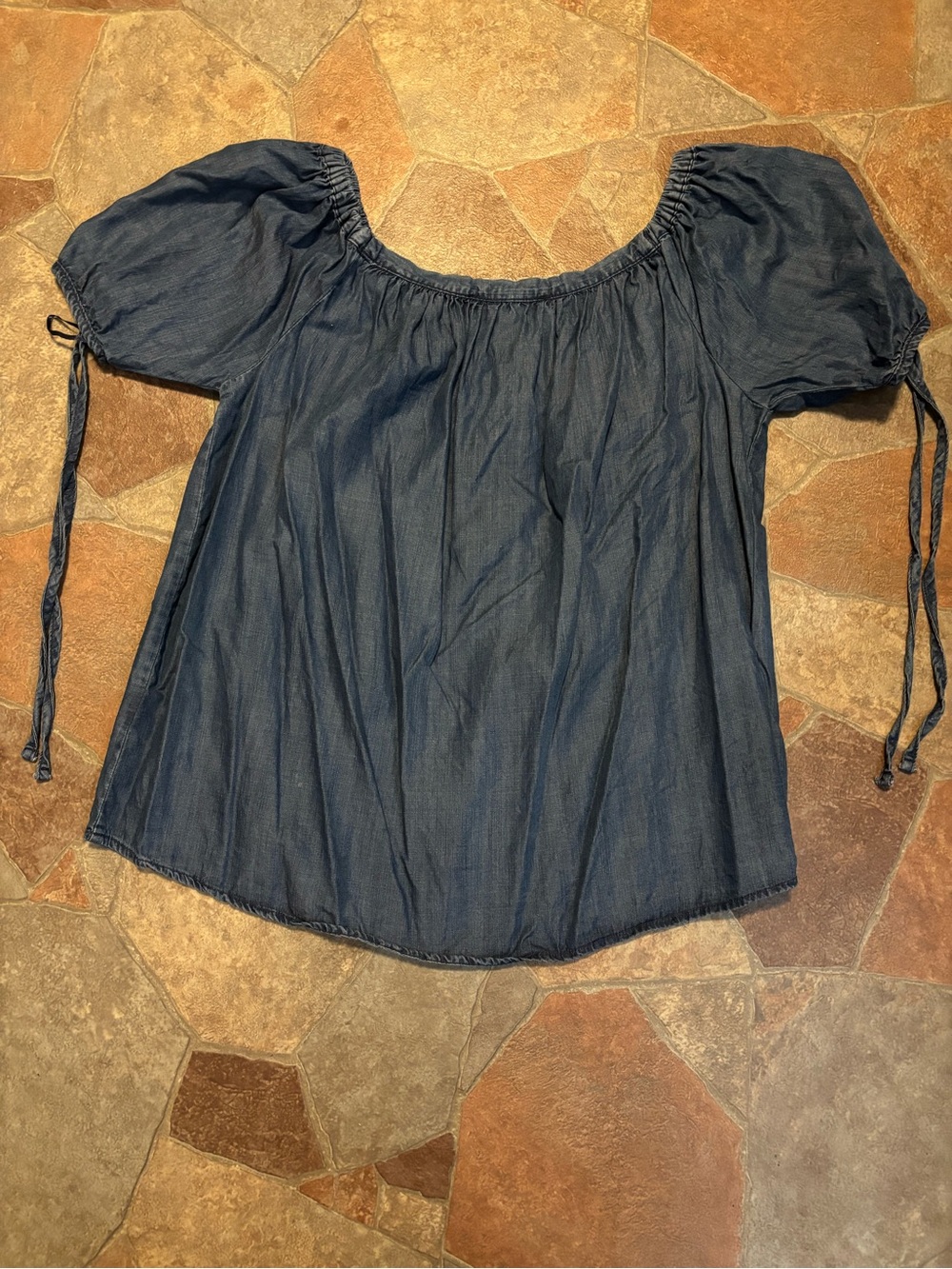 Women's Denim Blue Peasant Top w/open sleeves and ties